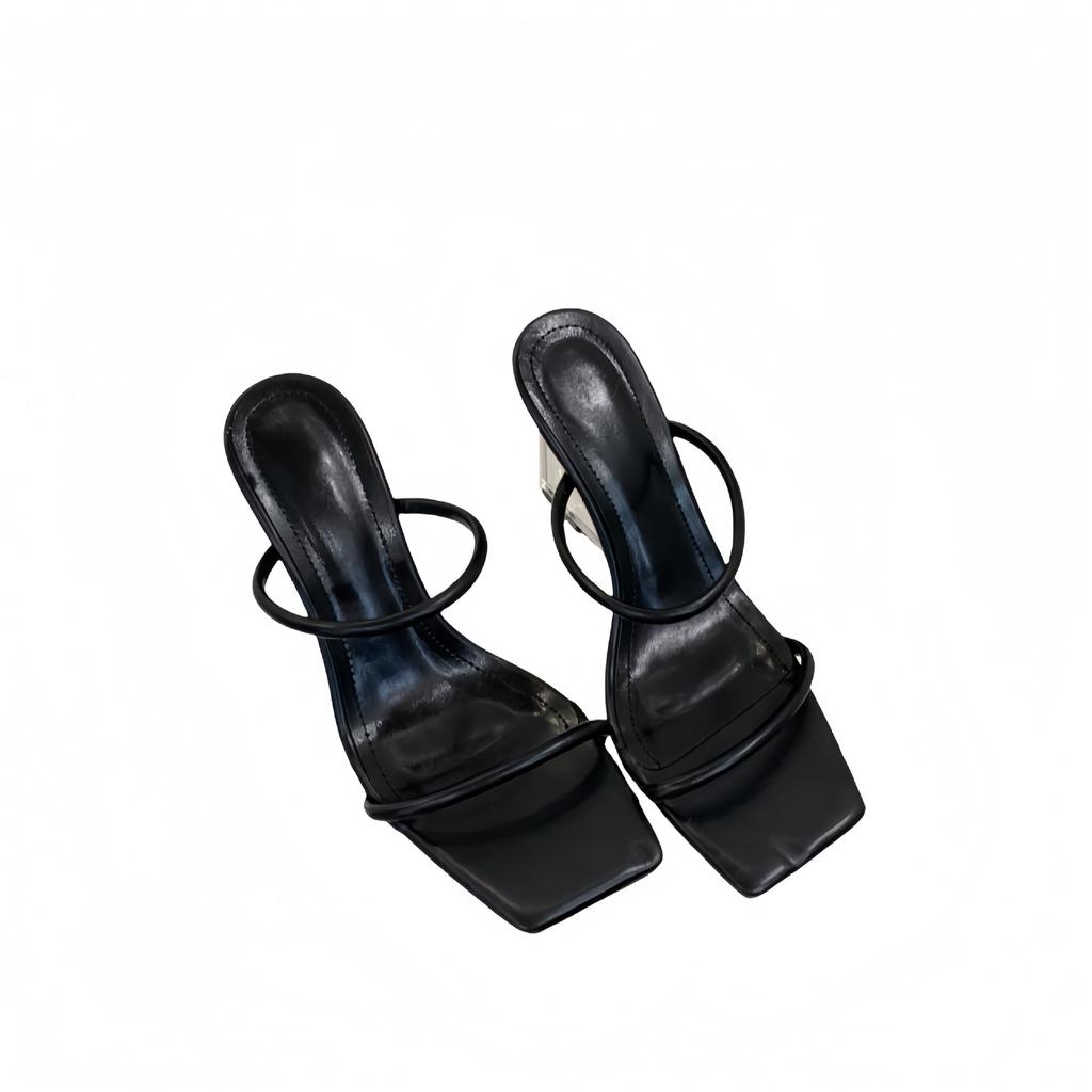 Fashion Low High-Heeled Shoes Lady On A Wedge Womens Slippers Outdoor Pantofle Square Toe Slides 2025 Silver Summer Transparent PU Rome