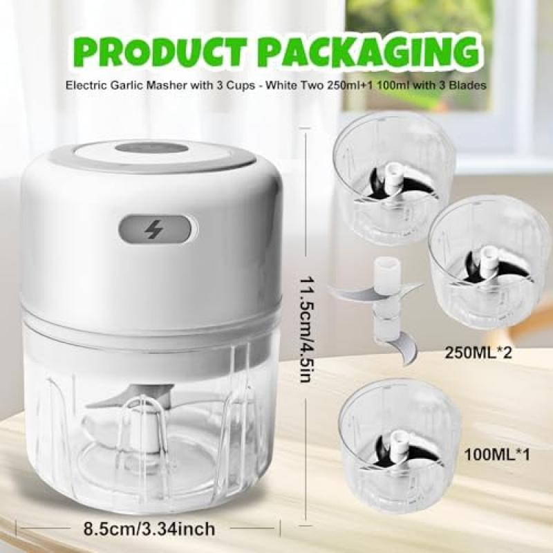 USB Rechargeable Electric Food Chopper, 250ml Mini Vegetable Cutter for Onions, Garlic, Meat, Multifunctional Kitchen Chopper Processor