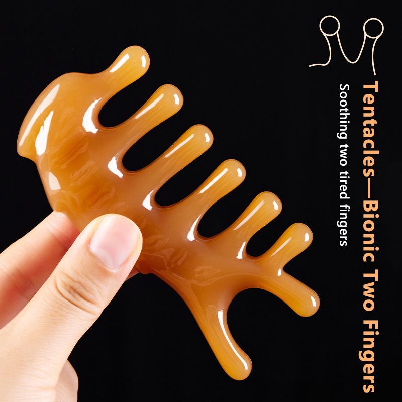 Массажная расческа с пятью зубцами из смолы для меридиана, головы, лица, шеи, акупунктуры, скребок для релаксации кожи головы, массажер с широкими зубцами