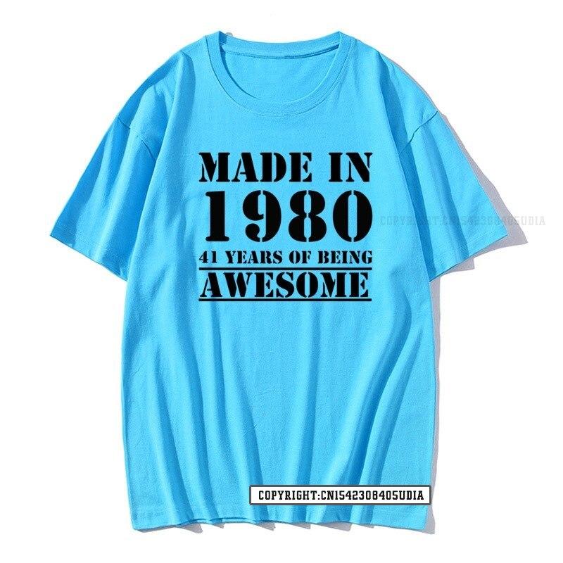 Funny Made In 1980 41 Years Of Being Awesome Birthday Print TShirt Cotton T Shirts Men Slim Fit Fashionable Tops Shirt