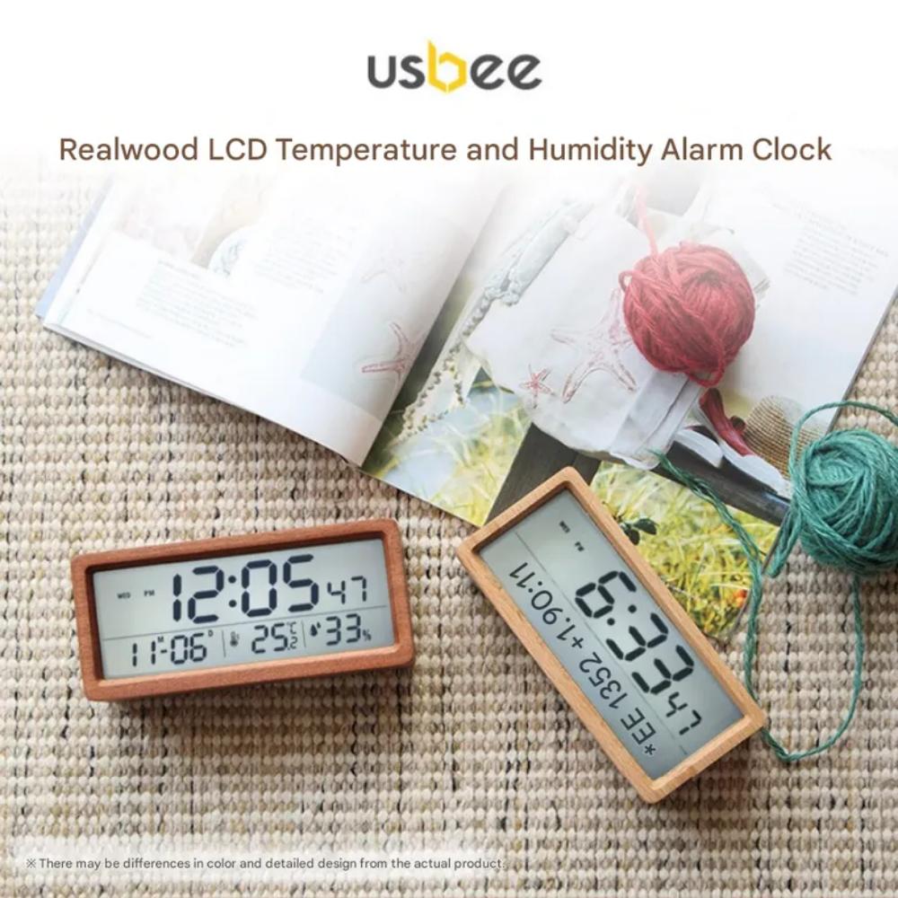 Realwood(Usbee) LCD Temperature and Humidity Alarm Clock