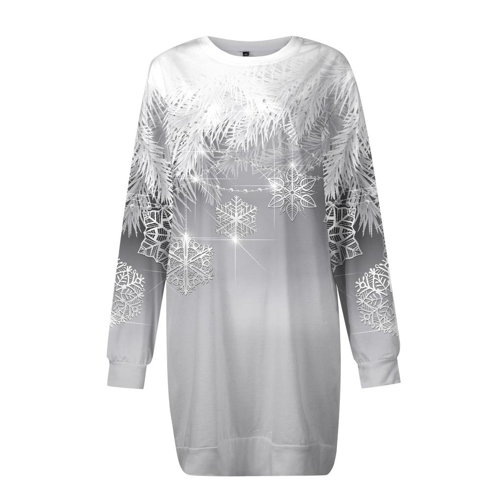 Long Sleeve Dress For Women Casual Christmas Printed Pullover Hip Pack Dress Sweater Dress Autumn