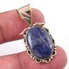 Natural Sodalite Gemstone 925 Solid Sterling Silver Two Tone Pendant 1.25'' L9R03
