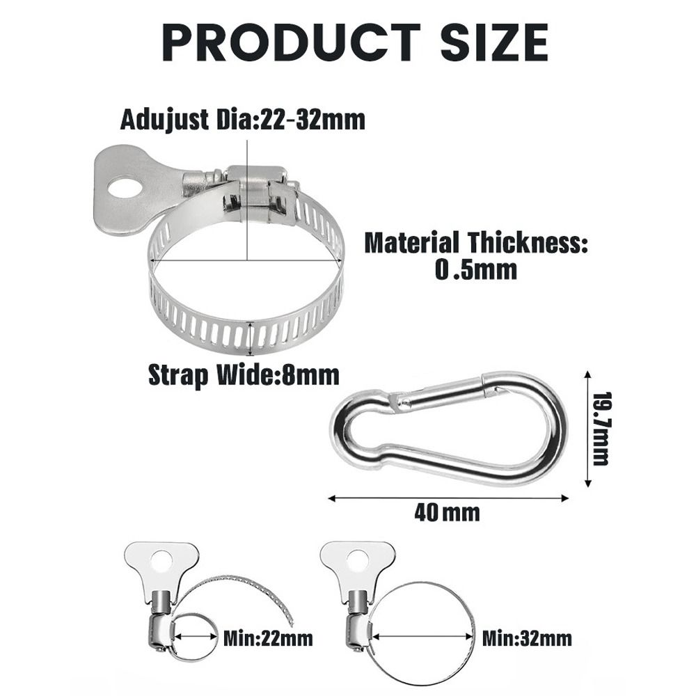 4pcs 22-32mm Flagpole Clamp with Carabiner Rope Hook High Quality Hose Clamp Garden