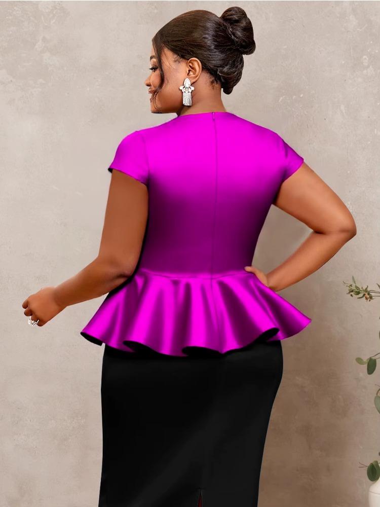 Женские Блестящие Блузки Топы V-образный вырез Пеплум 3D Цветок День рождения Мероприятие Вечеринка Пуловер Гостья на свадьбе Пышные формы Дамы Африканский Новый