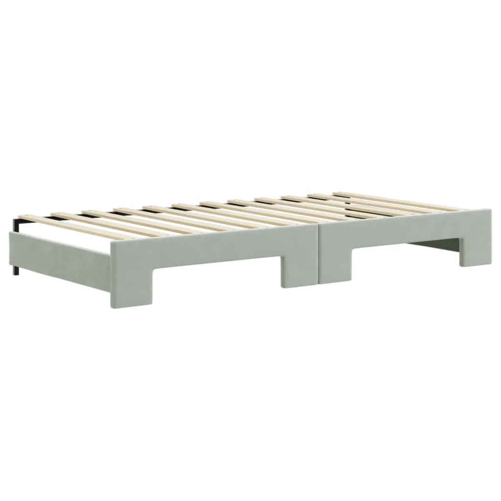 2 in 1 Pull Out Daybed with Drawers Light Gray 100x200 cm Velvet