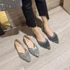 Spring New Pearl Rhinestone Shallow Mouth Square Head Single Shoes  Flat Bottom Temperament