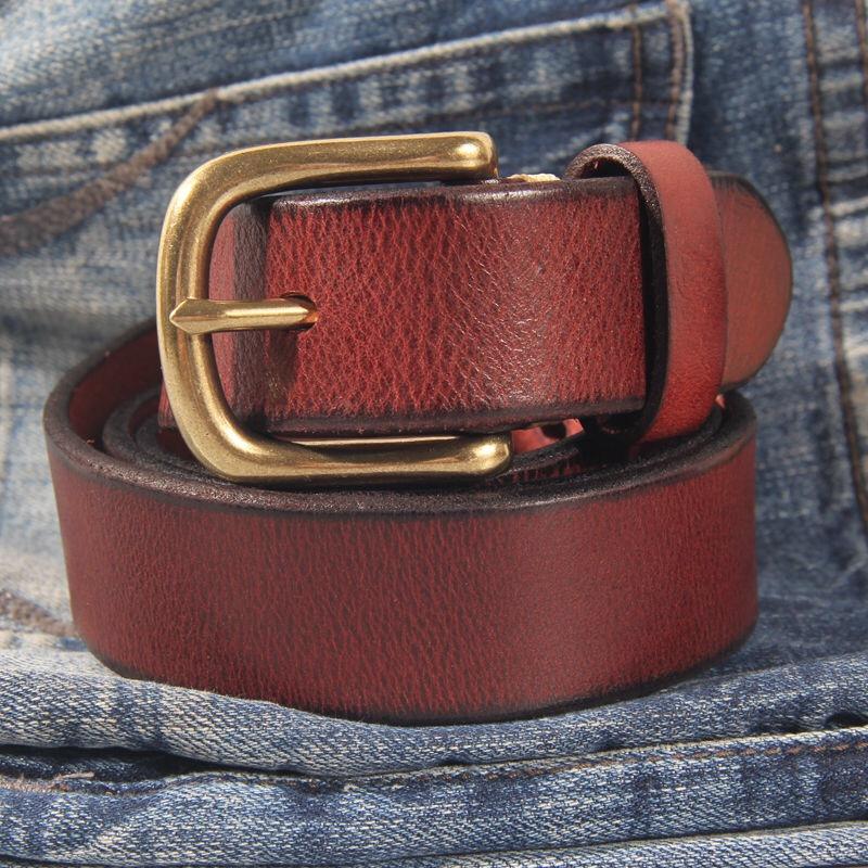 Толстый ремень из коровьей кожи, женский ремень из чистой меди с пуговицами, универсальный повседневный ремень из коровьей кожи для джинсов, высококачественный ремень в стиле ретро для женщин