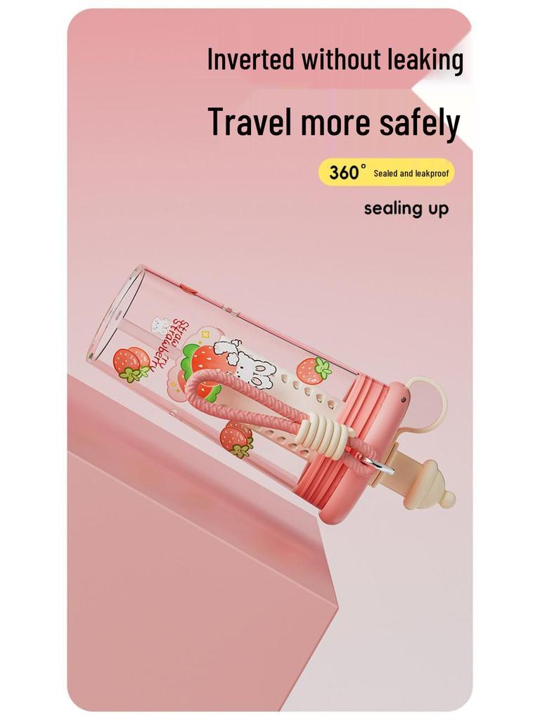 Portable Cute Tritan Water Cup with Tea Filter & Straw – Cartoon Design, Perfect for Students