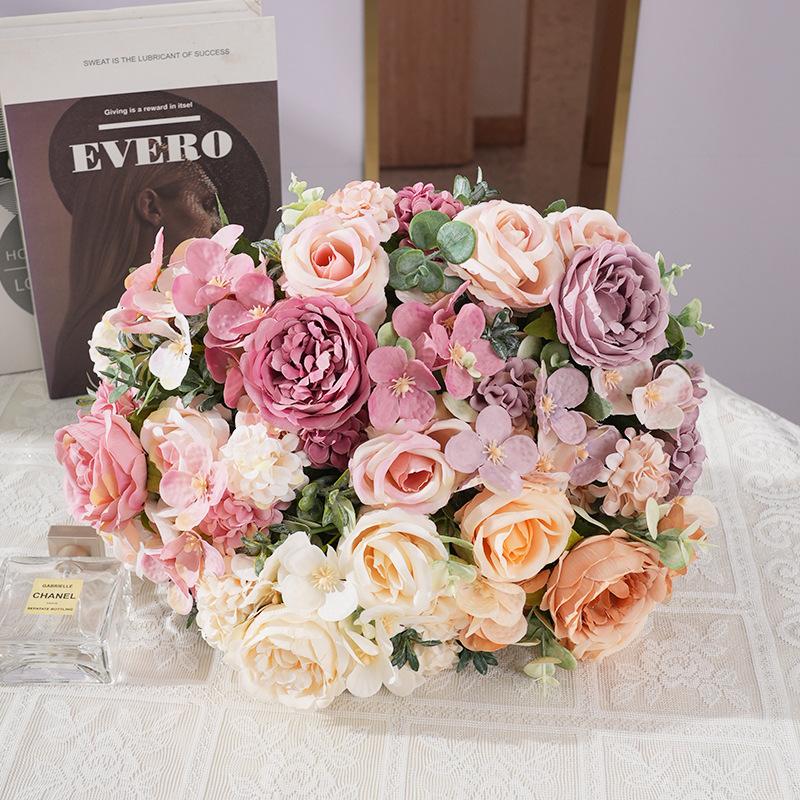 7 Heads Artificial Flowers Silk Peony Rose Hydrangea Bouquet Home Decorations Party Wedding Bride Fake Plants