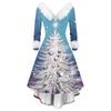 Women's Fashion Elegant Autun And Winter Long Sleeve V-Neck Christmas Print Dress