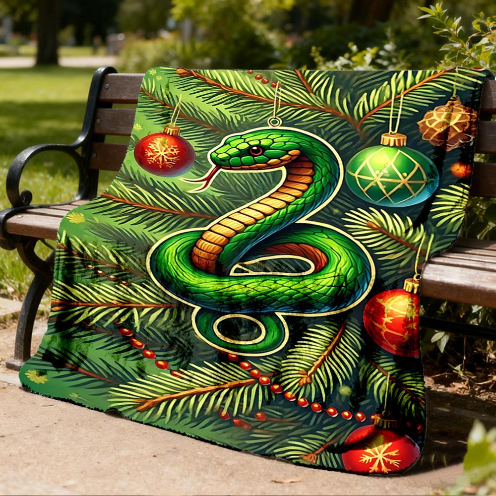 1pc Christmas Snake Throw Blanket Polyester Fiber, Lightweight Flannel, Soft & Warm, All Season Use for Outdoor, Camping Digital Print