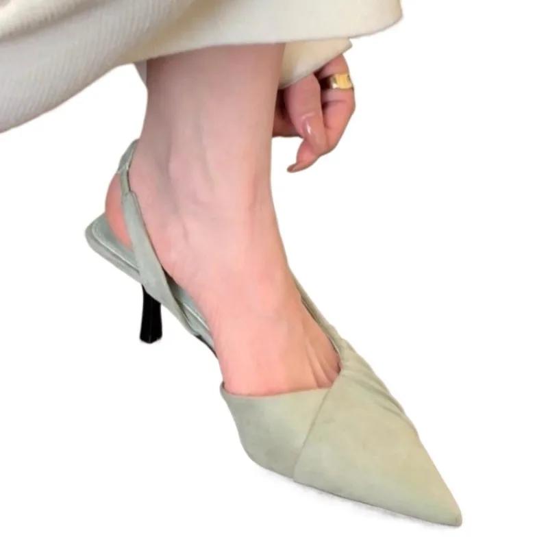 Туфли женские с открытой пяткой женские туфли на высоком каблуке большого размера туфли-лодочки женские плиссированные туфли с острым носком на тонком каблуке современные сандалии