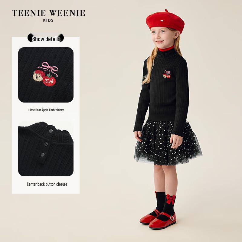 Teenie Weenie Kids Girls' Embroidered Cotton Turtleneck Baselayer