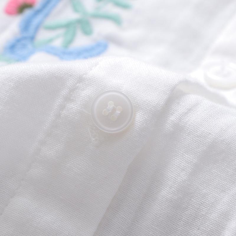 2026 Women's Floral Embroidery White Cotton Long-Sleeve Slimming Shirt