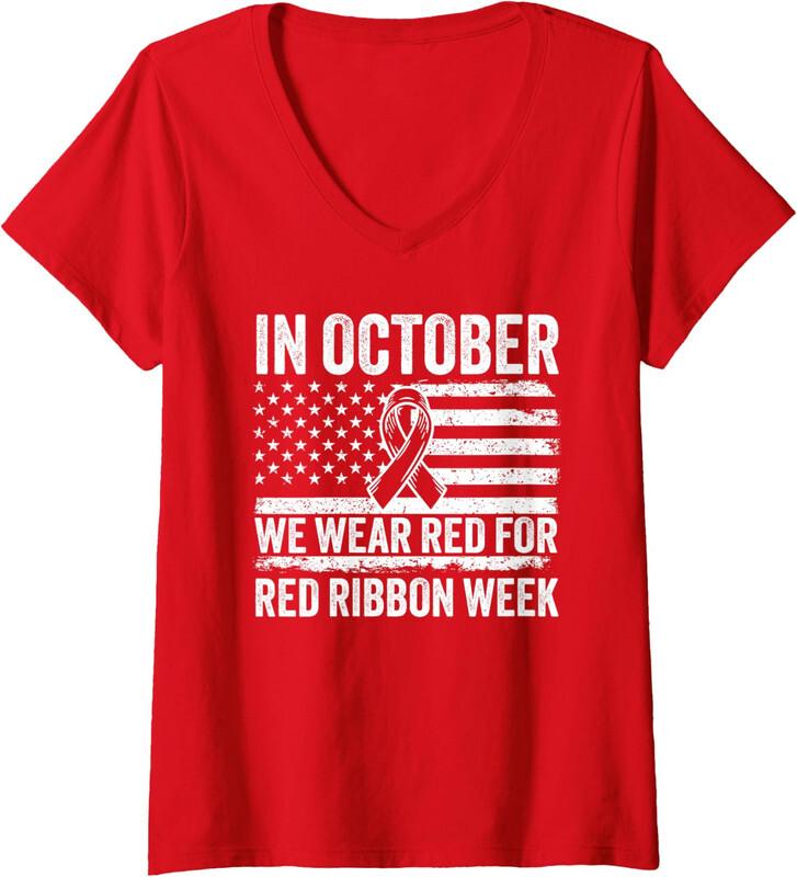 Red Ribbon Week 2024 We Wear Red Ribbon Week Ladies' V-Neck Tshirt Unisex T-Shirt