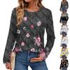 Женский модный винтажный топ с цветочным принтом, круглым вырезом и длинными рукавами