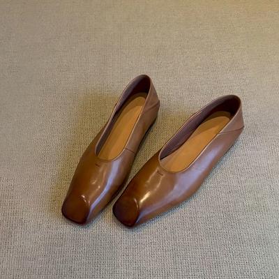 Овчина~ Минималистичный рядный стиль кожаные универсальные туфли на плоской подошве, обувь на одном педале, ретро, с легким вырезом, одинарные туфли, квадратный носок, полированные туфли