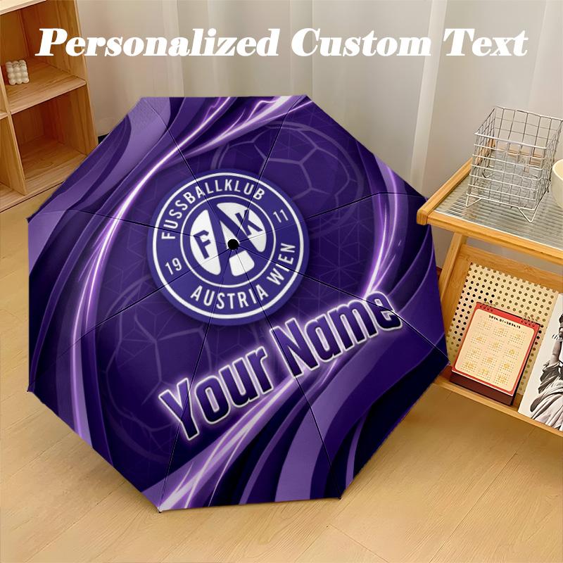 8 Rib Auto Folding Umbrella Austria Wien FC Print Custom Name Text Portable Rain Gear
