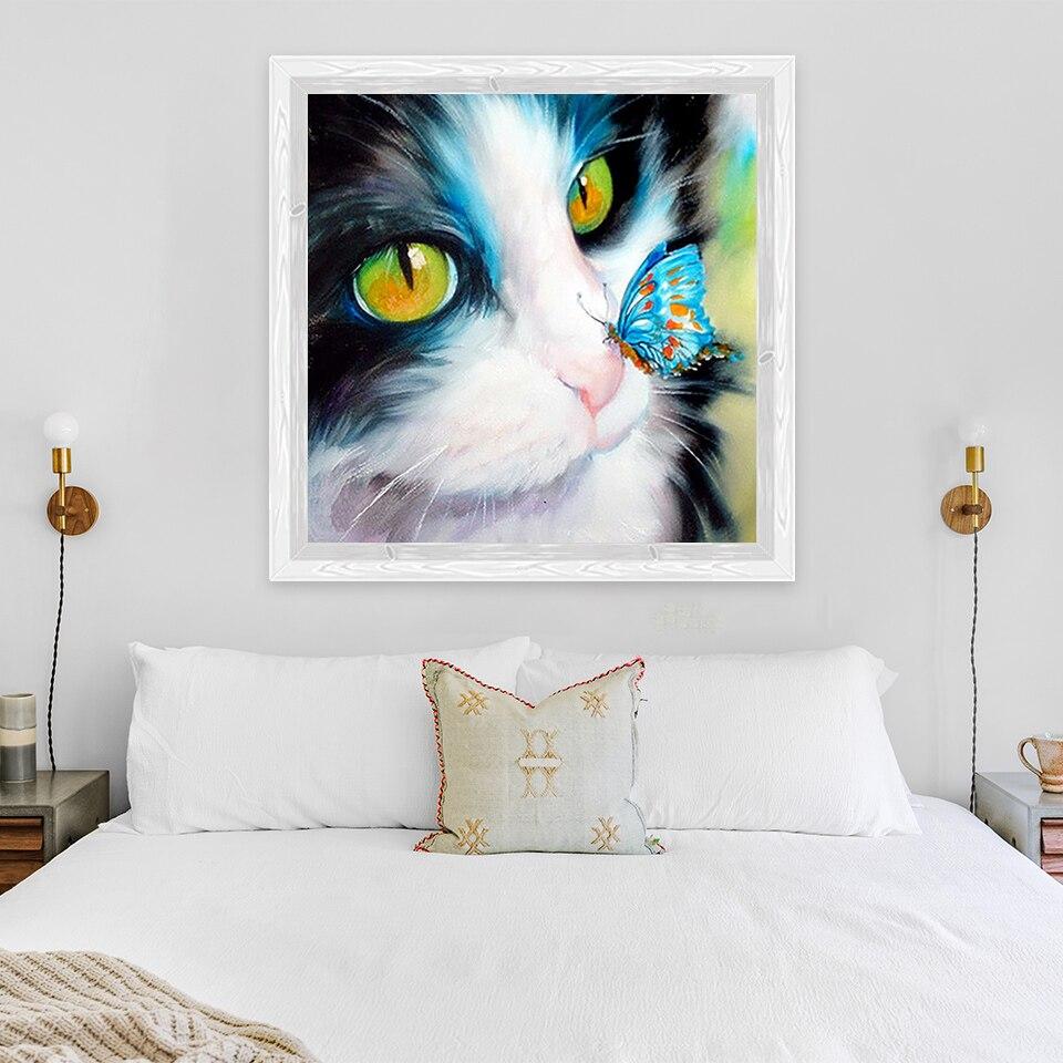 DIY алмазная живопись кошка алмазная вышивка животное вышивка крестиком полная круглая дрель горный хрусталь ручной работы искусство домашний декор подарок