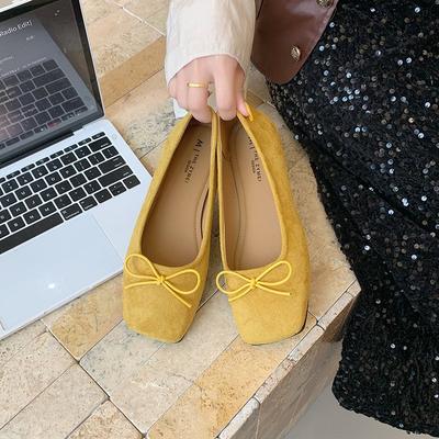 Французские туфли-лодочки на плоской подошве с неглубоким вырезом, женская обувь лето 2025, новые, с бантом, женские туфли, квадратный носок, красные туфли-лодочки