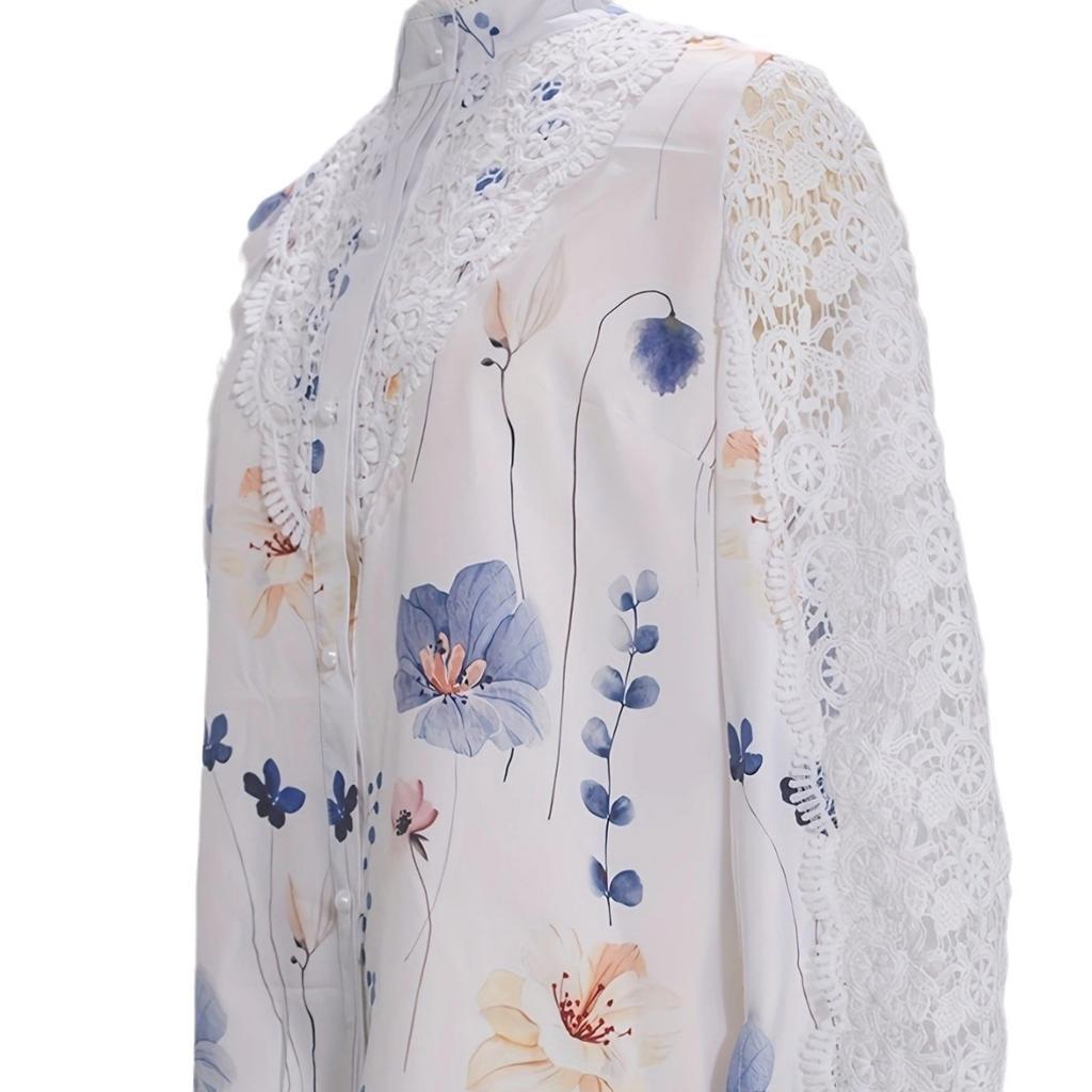 GMXIA Осенне-зимняя женская рубашка на пуговицах с длинным рукавом и кружевом