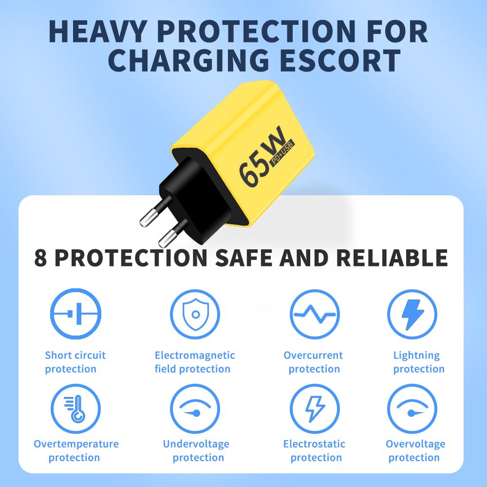 Fast Charger Total 65W Type C Quick Charge 3.0 USB Charger Adapter For iPhone Samsung Xiaomi PD USB C Phone Fast Charging QC3.0