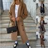 2023 Women's Minimalist Long Sleeve Turn-Down Collar Woolen Coat with Button Slit for Autumn/Winter