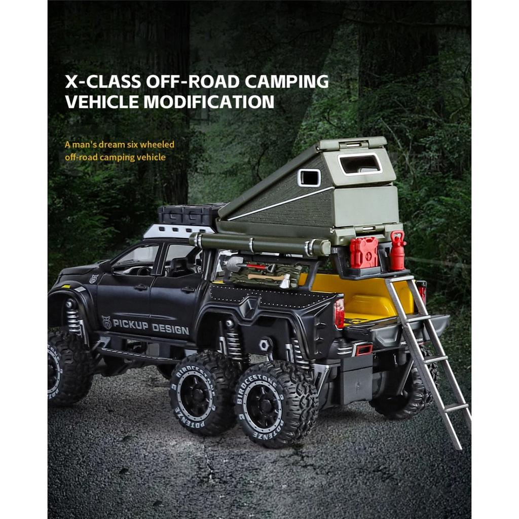 1/28 BENZ X-CLASS 6X6 Кемпинг Внедорожник Модель автомобиля из сплава Звук и свет Детская игрушка Коллекционные предметы Подарок на день рождения