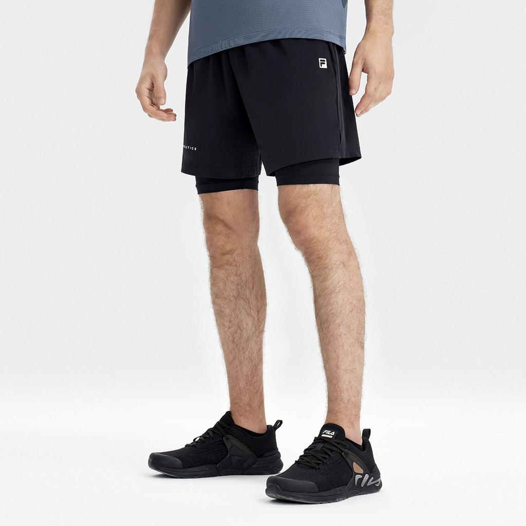 Fila Latte Girl 3.0 Logo Print Two-In-One Sports Fitness Shorts Men Shorts Deep-Black A11M321804F-BK