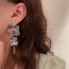 Silver Rhinestone Crystal Flower Asymmetric Earrings - Colorful Retro Court Style Studs for Women