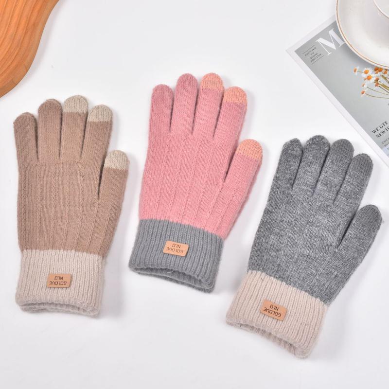 Зимние теплые вязаные женские перчатки из термошерсти, жаккардовой кожи с этикеткой, искусственный кашемир, игровые перчатки для сенсорных экранов