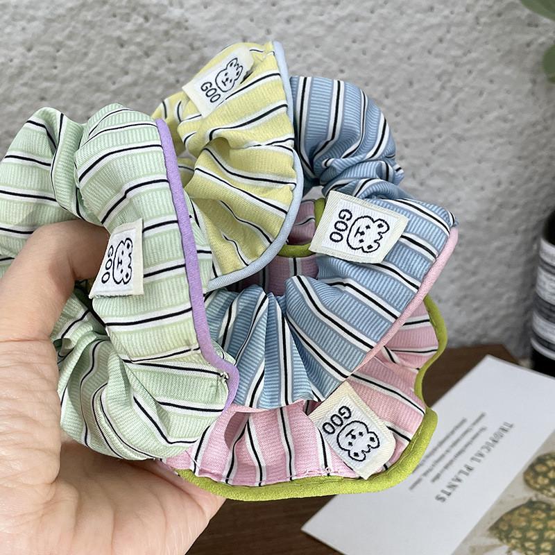 Cream Striped Hair Ring Female Sweet Bear Mori Cute Scrunchie High Elastic Hair Accesssories