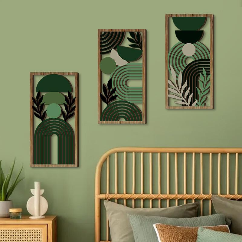 Деревянное настенное украшение из 3 частей в богемном стиле, подвеска для стены в стиле фермерского дома, геометрические подвесные декоративные деревянные изделия