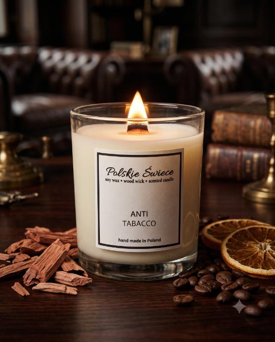 soy candle with wooden wick + ANTI TOBACO