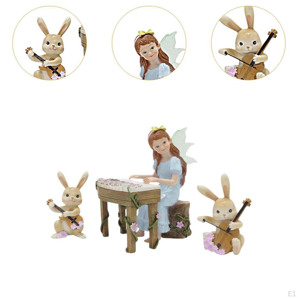Фея, играющая на пианино, статуэтка кролика, украшение, подарок на новоселье, мультяшная скульптура из смолы