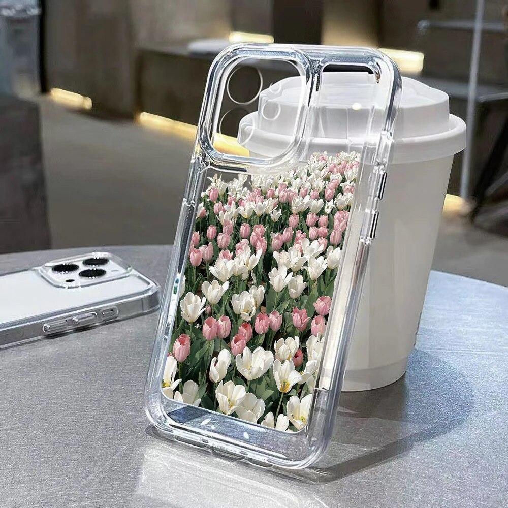 Soft Clear Phone Case For iPhone 11 Case iPhone 13 14 15 Pro Max 12 XS Max XR X 7 8 15 Plus SE 2020 SE3 Shockproof Flower Cover