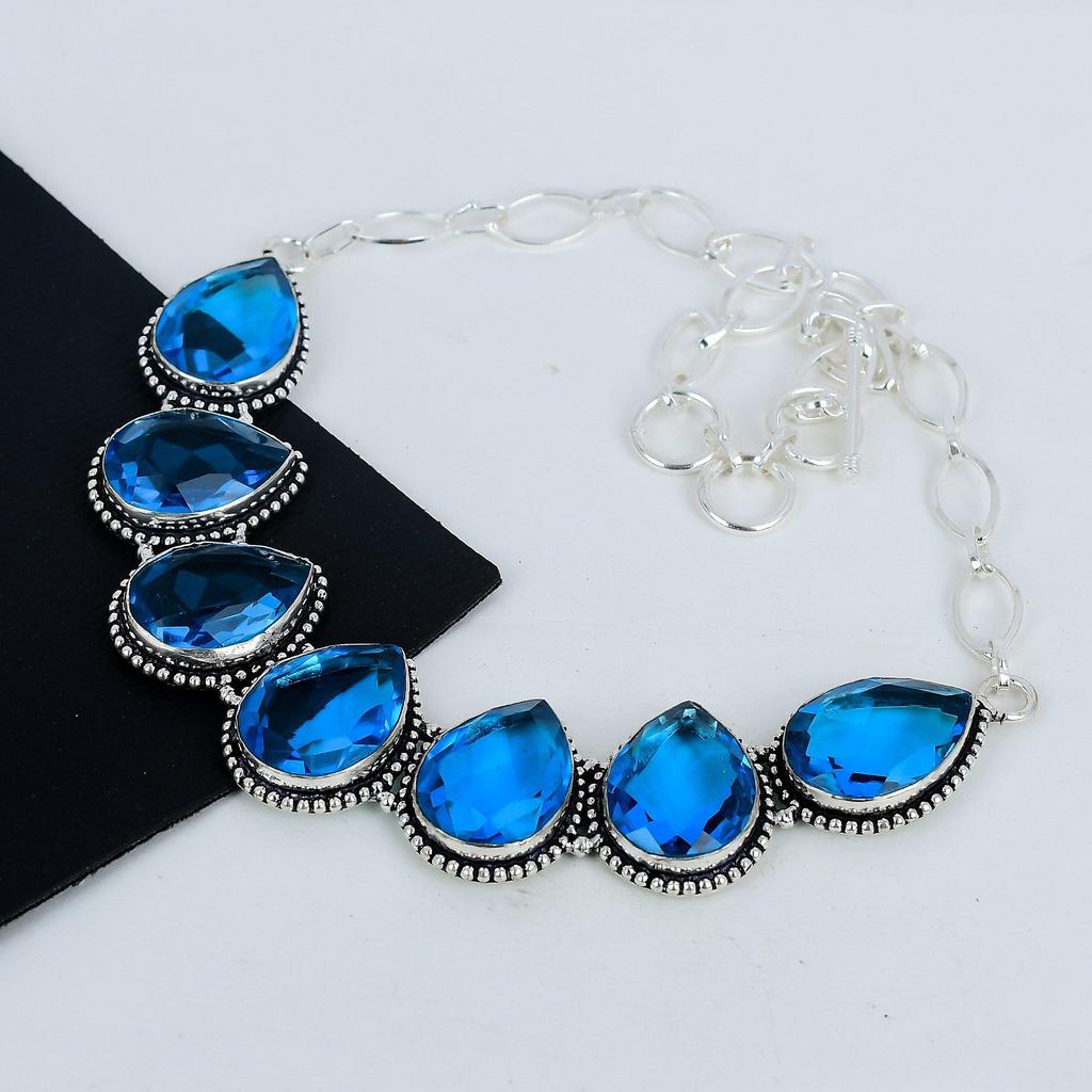 Красивое лондонское голубое топазовое ожерелье ручной работы из стерлингового серебра 925 пробы, лондонское голубое топазовое серебряное ожерелье для жены, унисекс-ожерелье, подарок