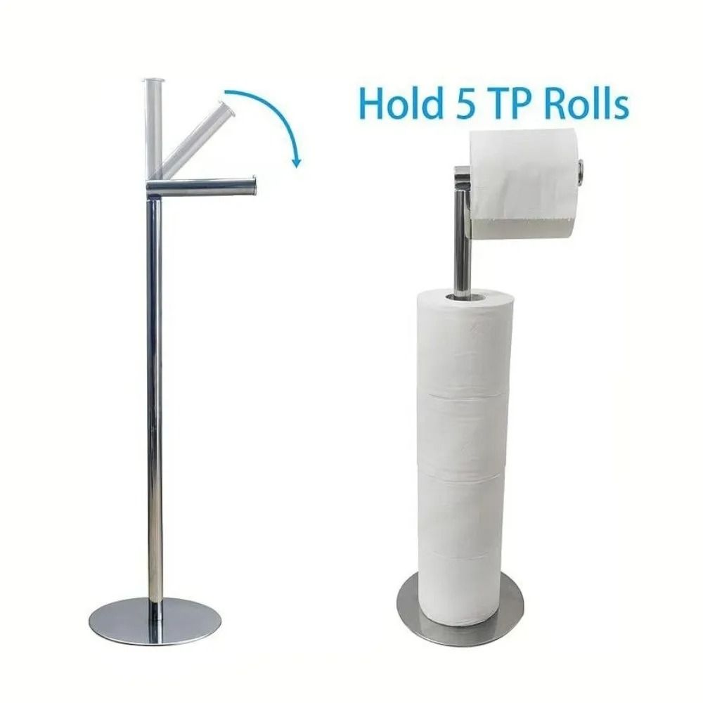 Rust-Proof Stainless Steel Paper Roll Stand Single Pole Floor Standing Paper Dispenser Bedroom