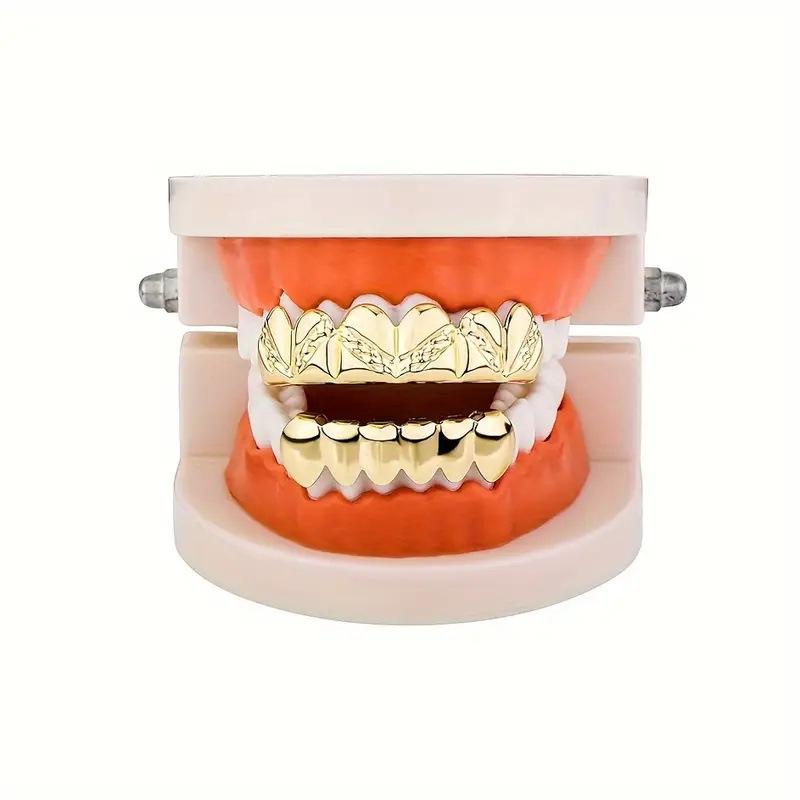 Позолоченные медью Hip Hop Grillz с твиловым узором - Набор на верхние и нижние зубы, Европейский бестселлер