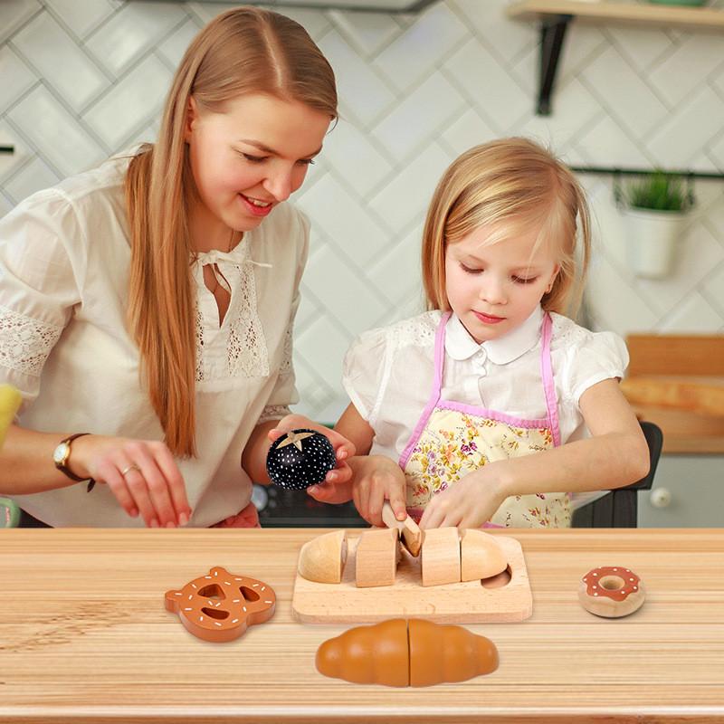 Wooden Kitchen Kids Role Play Toy With Cutting Food For Parentchild Interaction