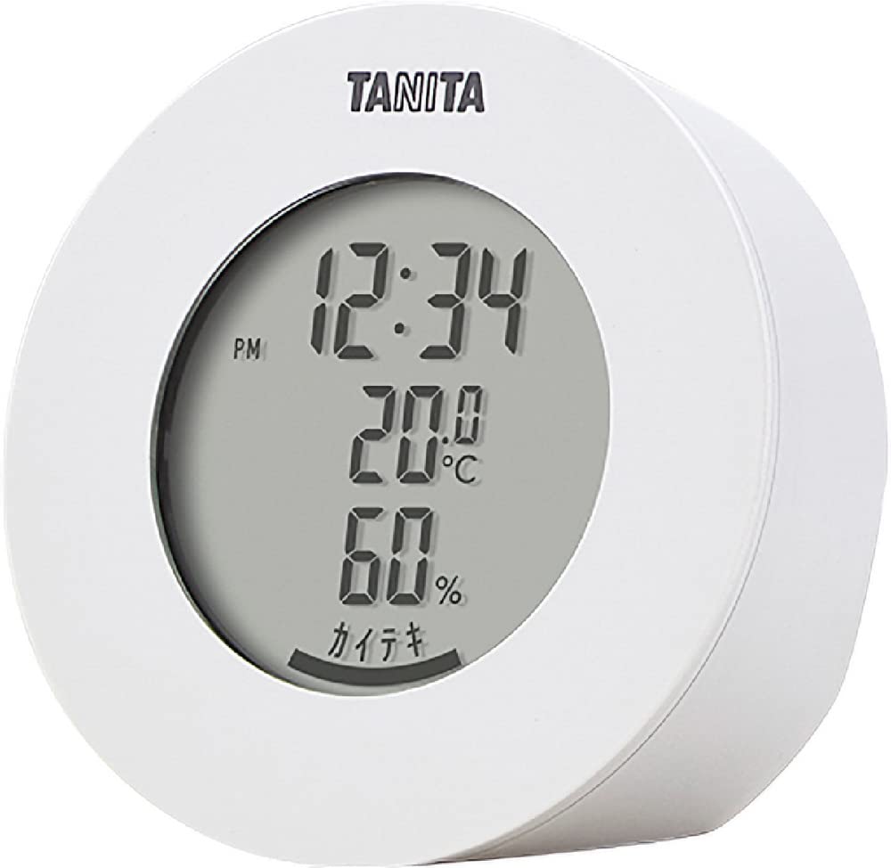 Tanita Temperature and WH Thermo-Hygrometer, Clock, Humidity, Digital, Desktop, Magnetic, White, TT-585