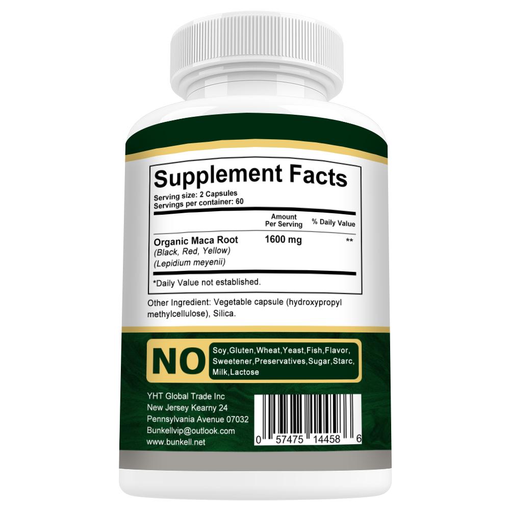 Bunkell Organic Maca Dietary Supplement, 120 Capsules