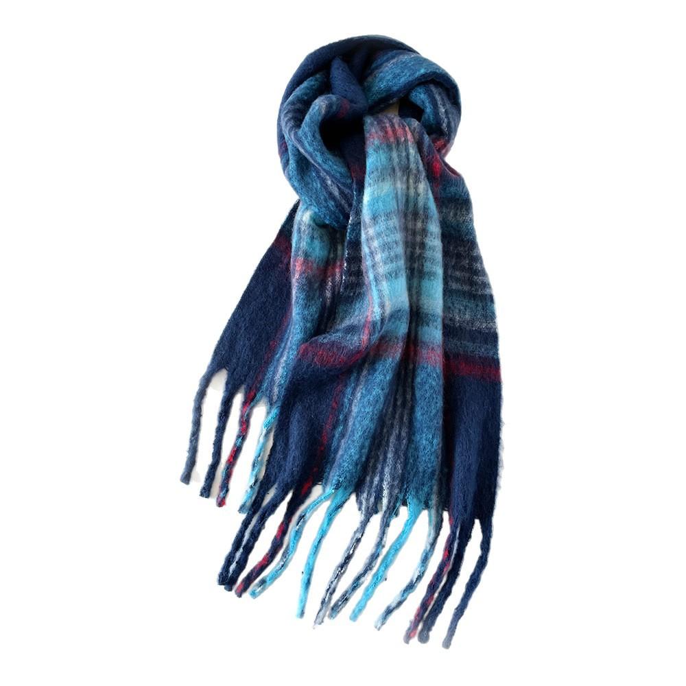 European and American winter new AC plaid scarf women's winter thickened warm scarf colored plaid fringed shawl