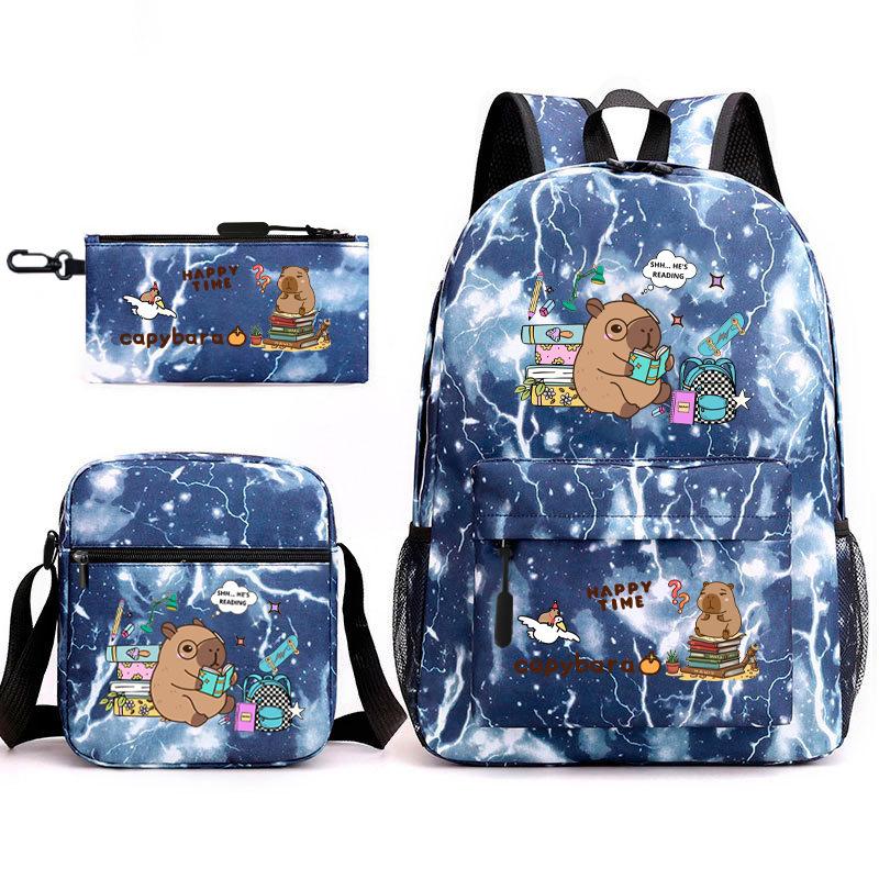 New Kapibara Student School Bag Fashion Popular Backpack Shoulder Bag Pencil Bag Three-piece Set