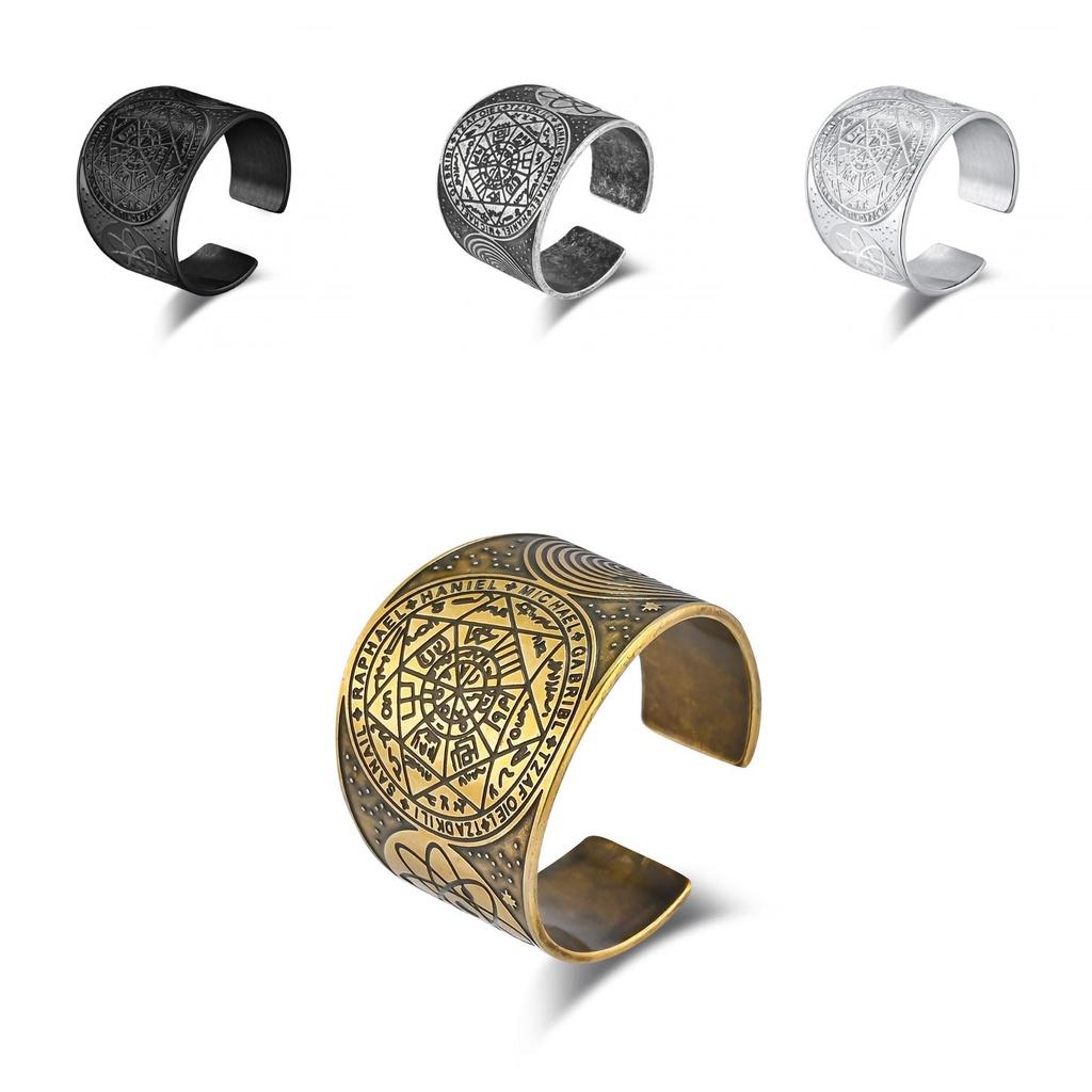 Соломон Каббала Мистическая Семиконечная Звезда Титановая Сталь Кольцо Регулируемый Размер Винтаж Античное Серебро Ручные Украшения