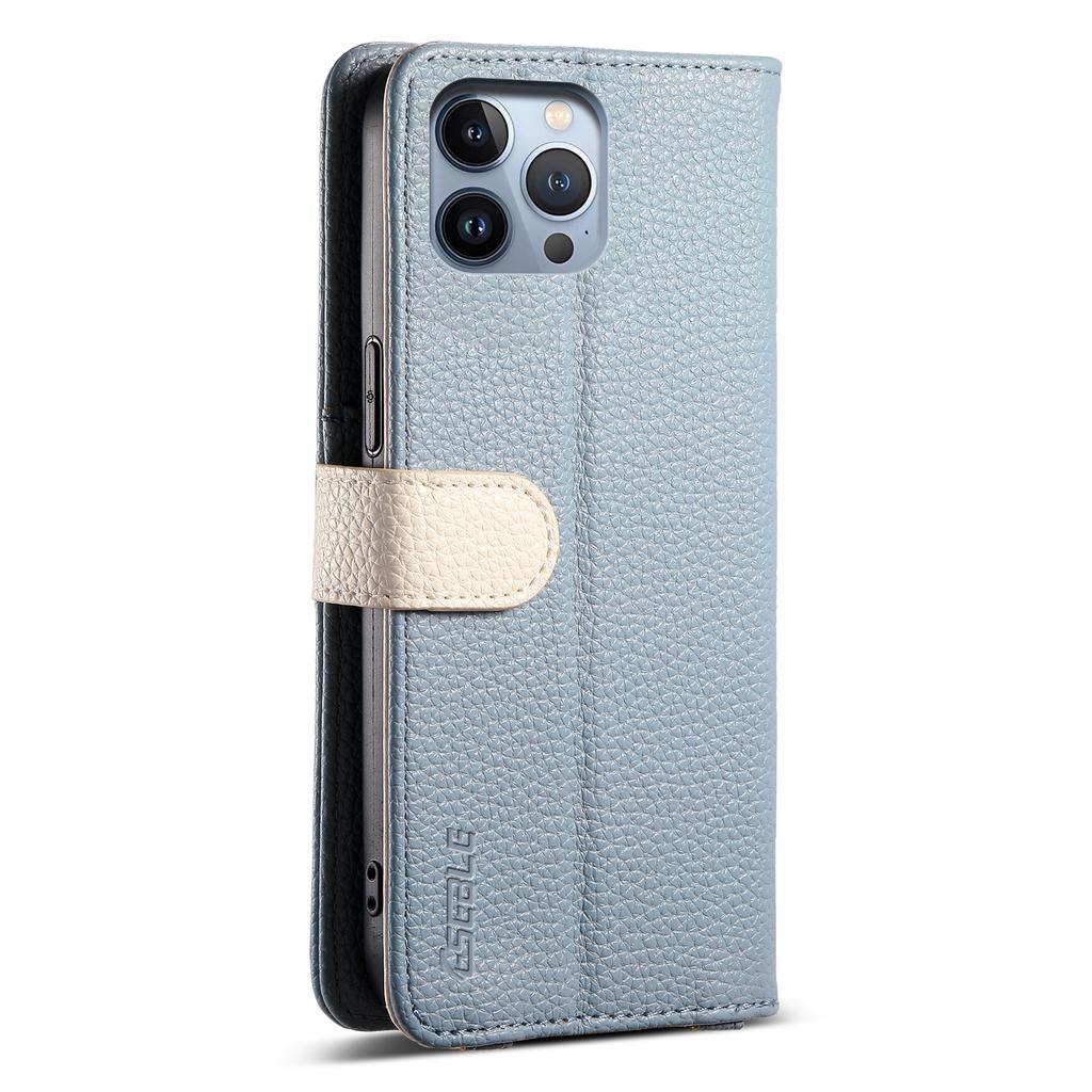 ESEBLE E11 For iPhone 14 Pro Max Case Zipper Pocket Litchi Texture Leather Phone Cover with Mirror and Wrist Strap