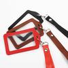 Fashionable ID Badge Card Holder Faux Leather Frame Clear Case Cover Lanyard