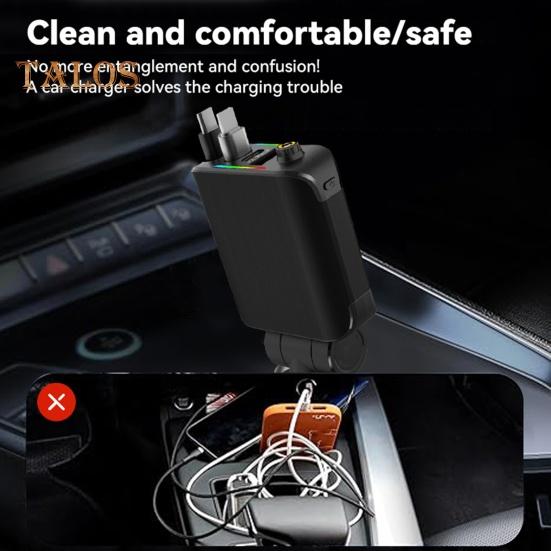 Выдвижное автомобильное зарядное устройство 120 Вт, 4 порта USB C, автомобильное зарядное устройство, адаптер для iPhone, многофункциональное автомобильное зарядное устройство для Android