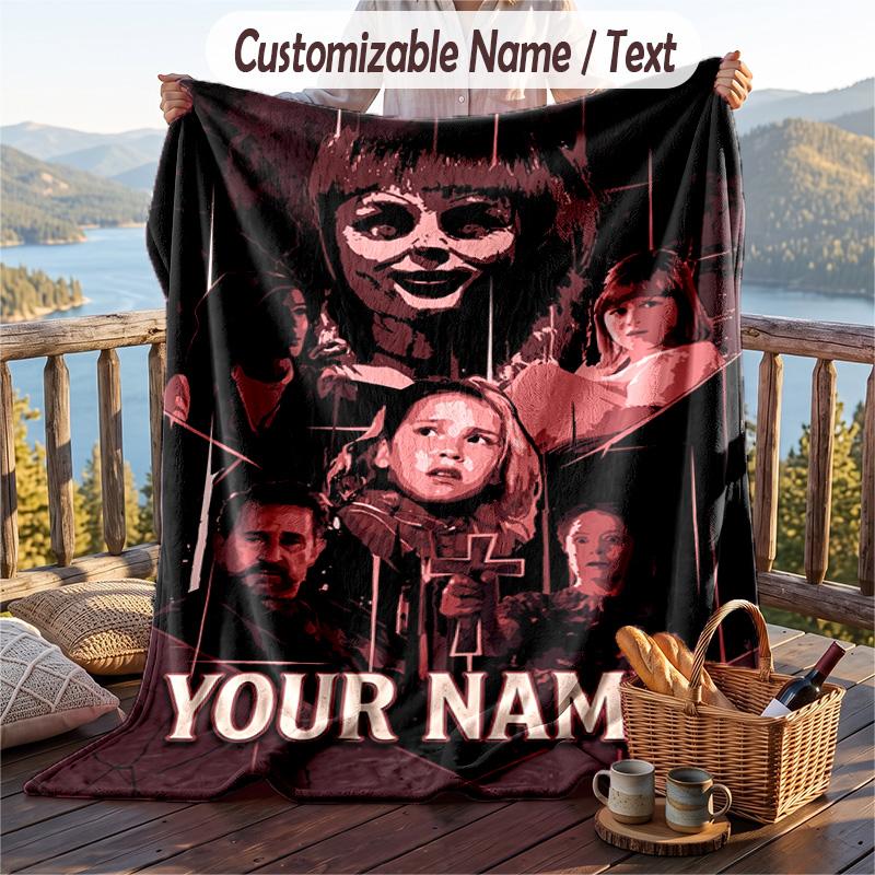 Custom Text Flannel Throw Blanket, Lightweight Cozy Bed Sofa BlanketThe Conjuring Annabelle
